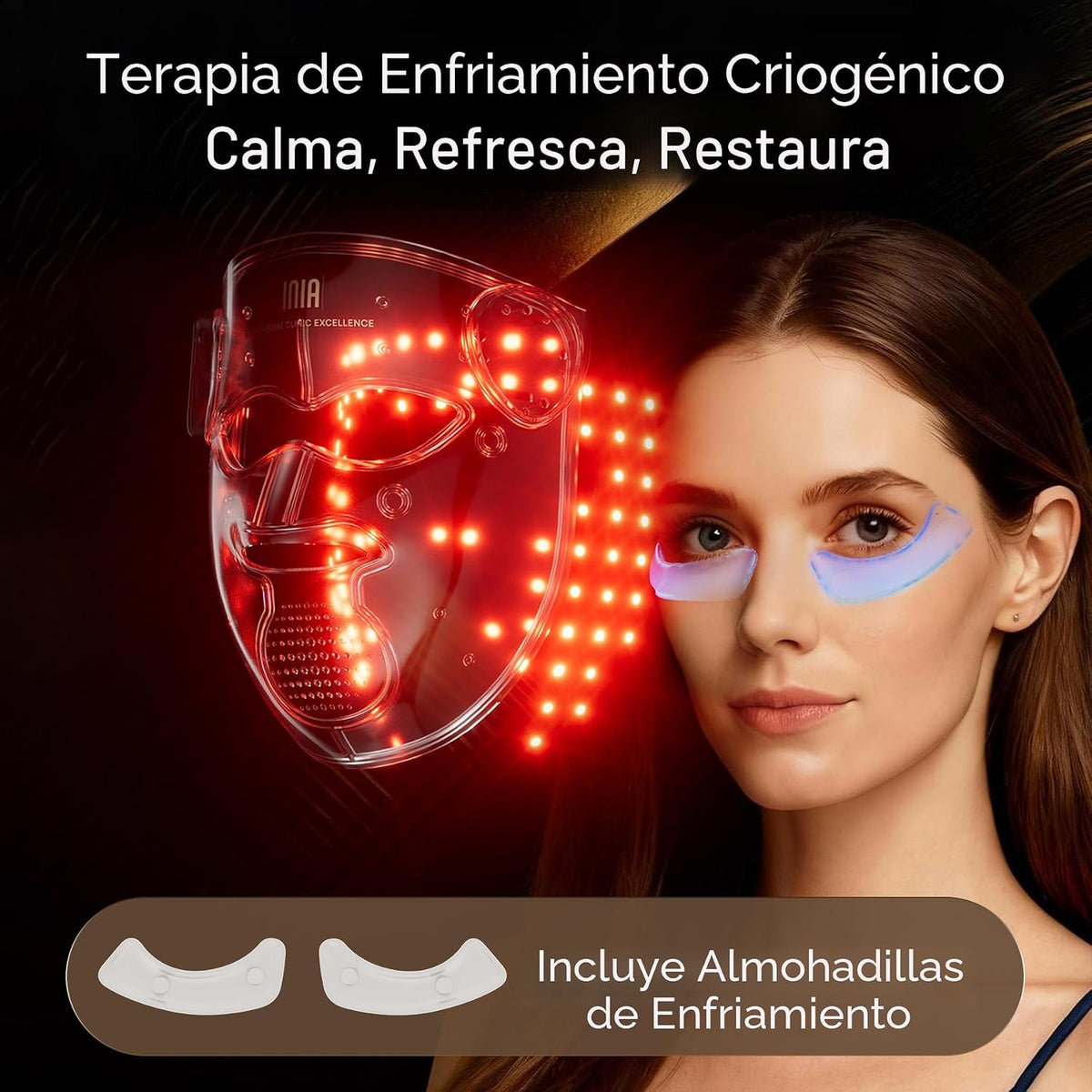 INIA Glow 4D Máscara inalámbrica de terapia de luz roja para cara,...