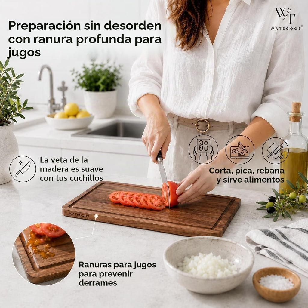 Juego de 2 tablas de cortar de madera de acacia para cocina, tablas...
