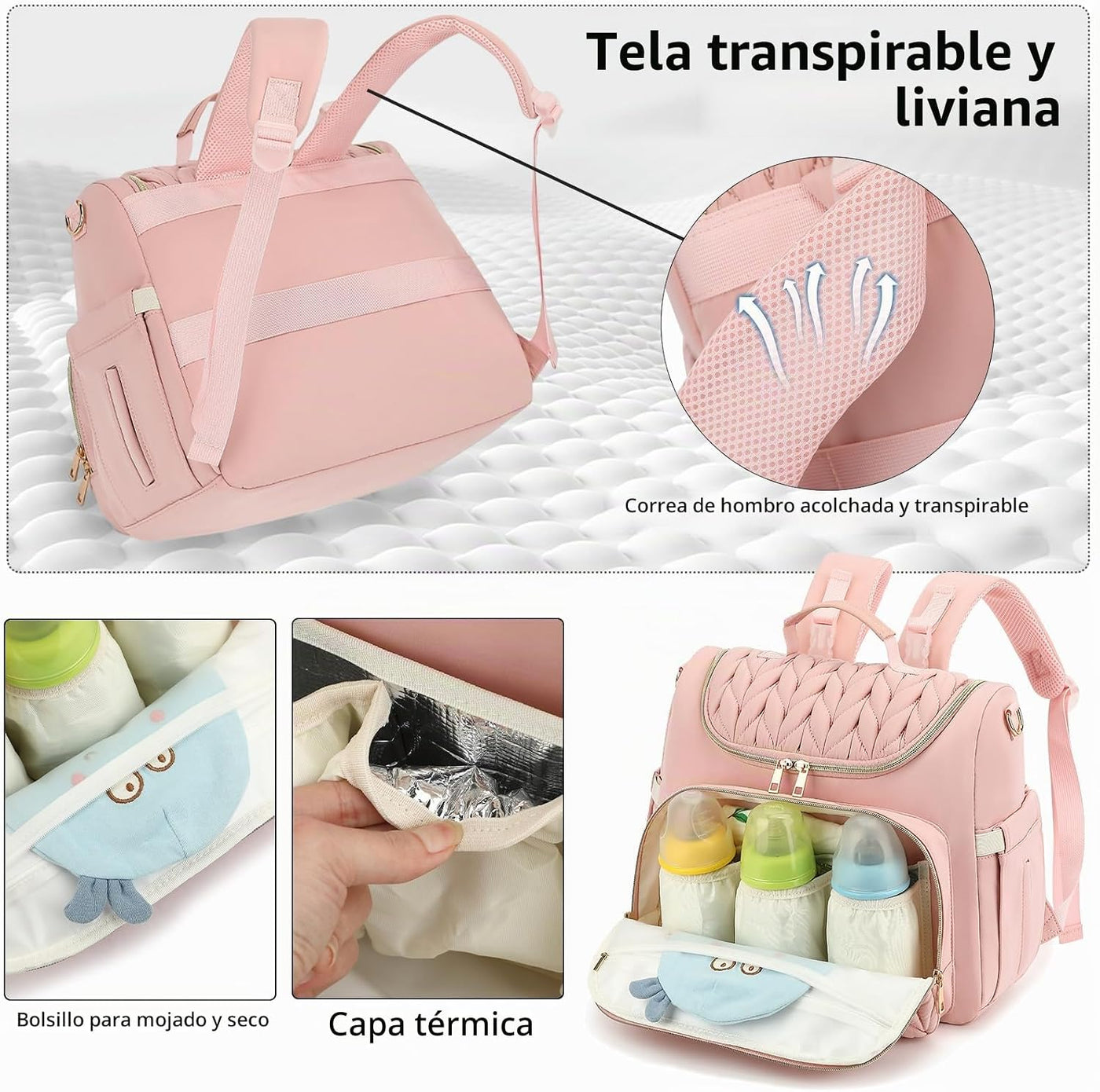Bevkois Mochila pequeña para pañales acolchada, mini bolsa cruzada...