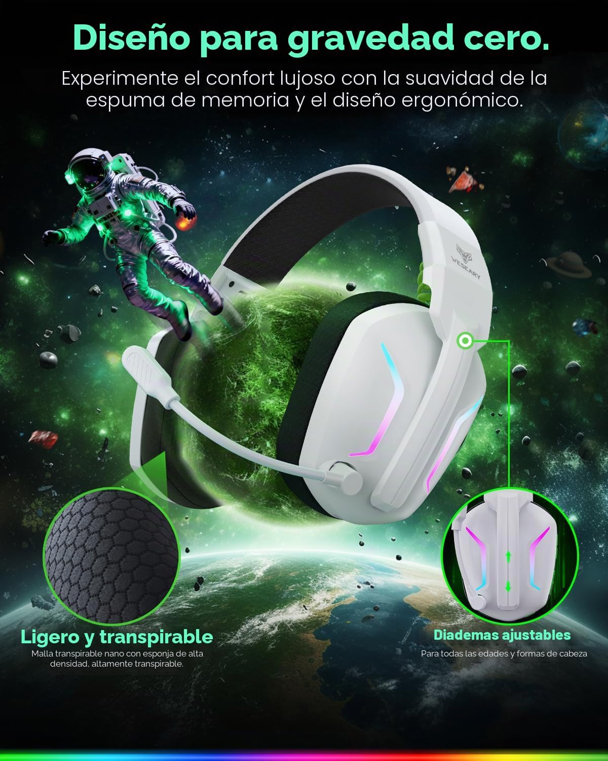 WESEARY Auriculares inalámbricos para juegos con micrófono para PS5...