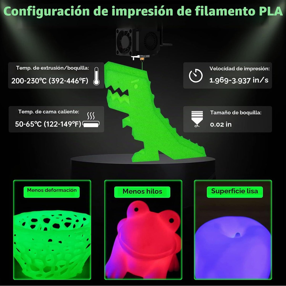 SUNLU Filamento PLA que brilla en la oscuridad, 2.2 libras (2.2 lib...