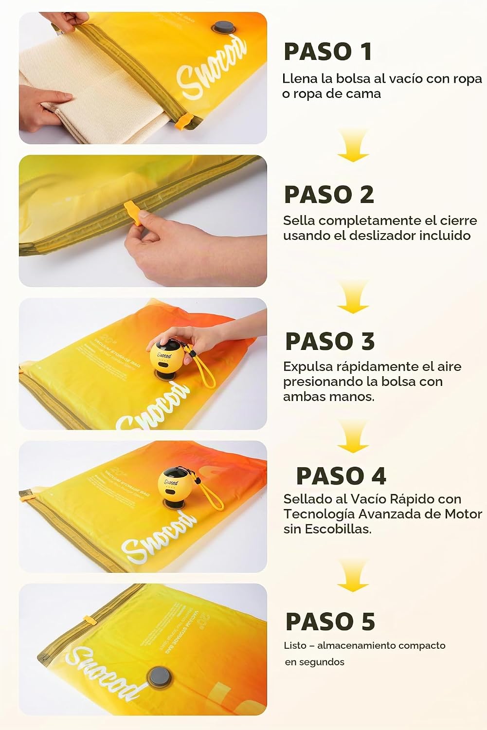 SNOCOD Bolsas de vacío de viaje con bomba, paquete de 15 bolsas de...
