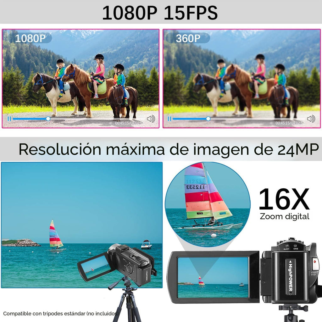 Kimire Videocámara Videocámara Digital Grabadora Full HD 1080P 15FP...
