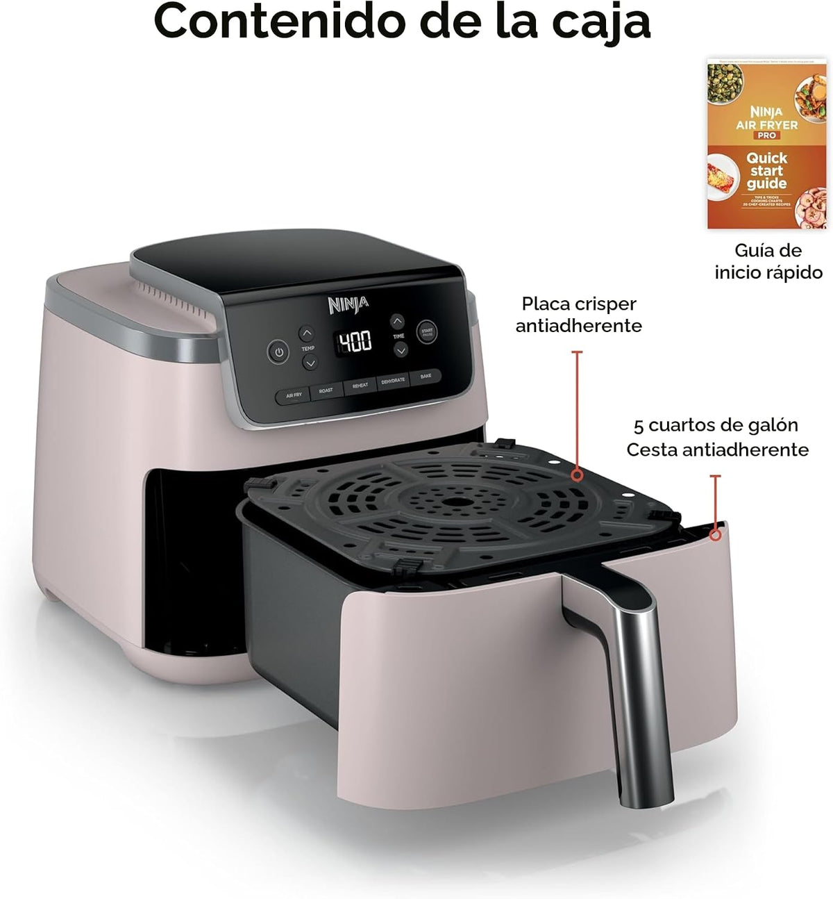 Ninja Air Fryer Pro, 5 cuartos de galón, 5 en 1, rosa claro, AF142P...