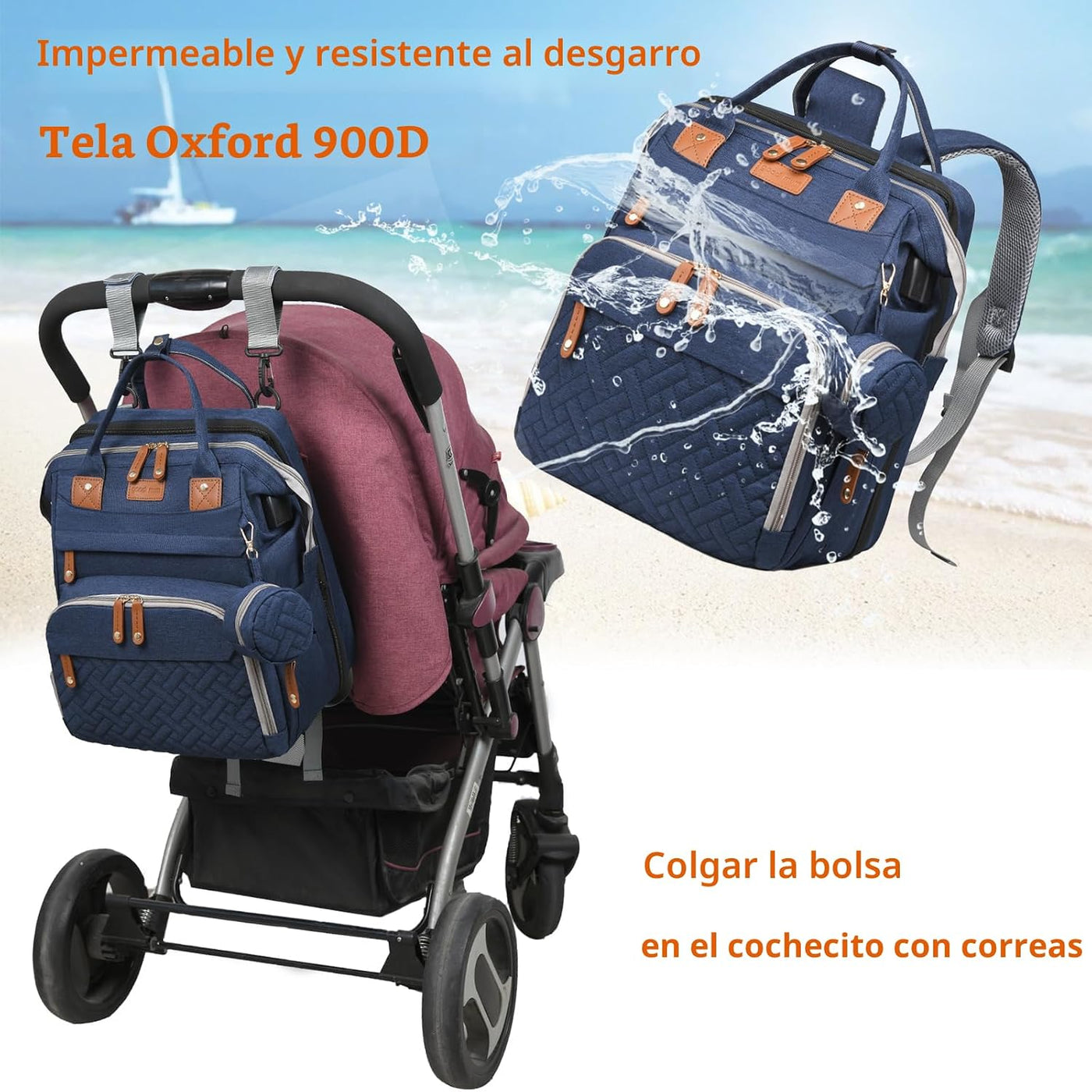 Astro alan - Bolsa de pañales para bebé con cambiador, mochila impe...