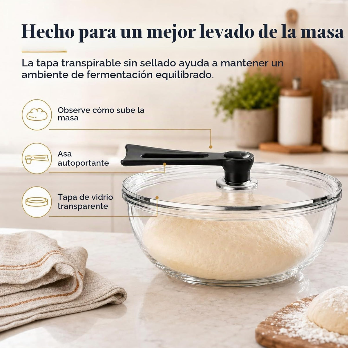 Tazón grande de vidrio para hacer pan de masa madre de 6 cuartos de...