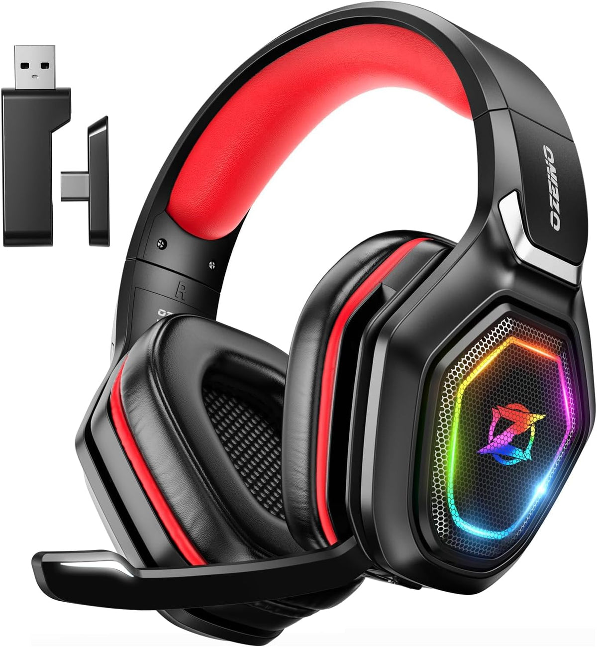 Ozeino Auriculares inalámbricos para juegos de 2.4 GHz con micrófon...