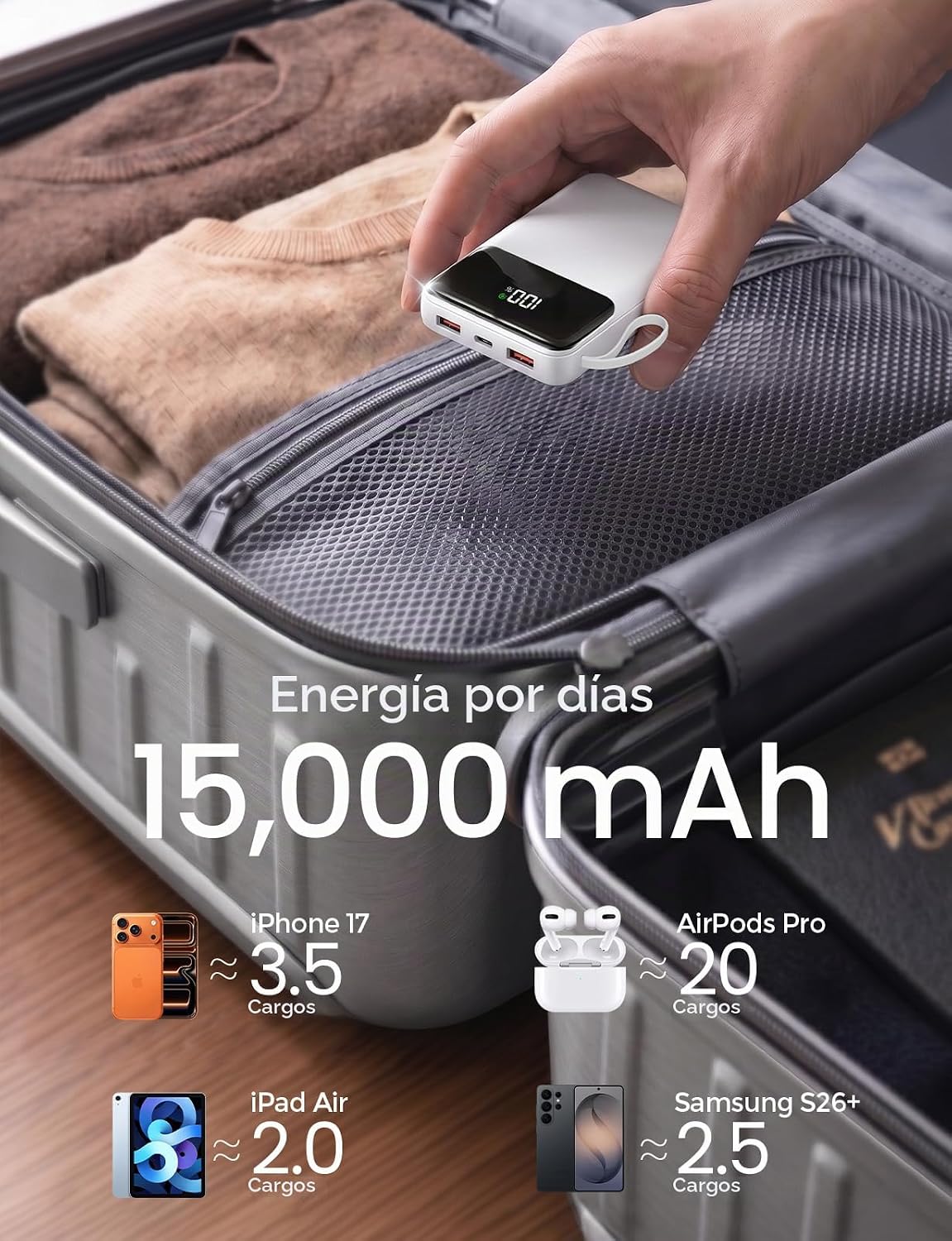 banco portátil del poder del cargador 15000mAh, más pequeño incorpo...