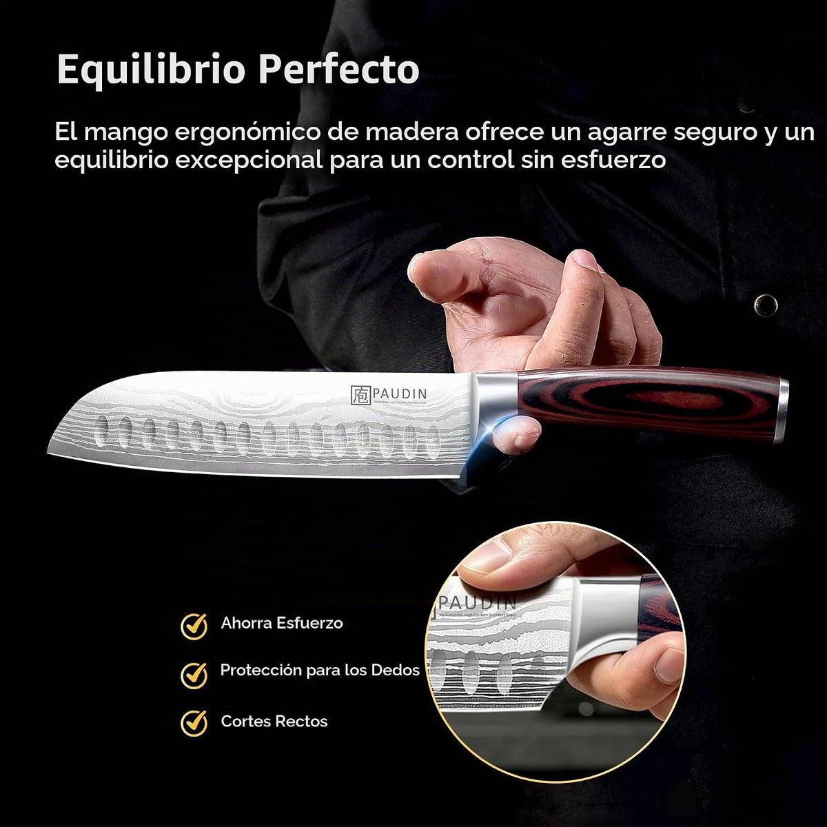 PAUDIN Cuchillo Santoku, Cuchillo de Cocina de 7 Pulgadas, Filo Ult...