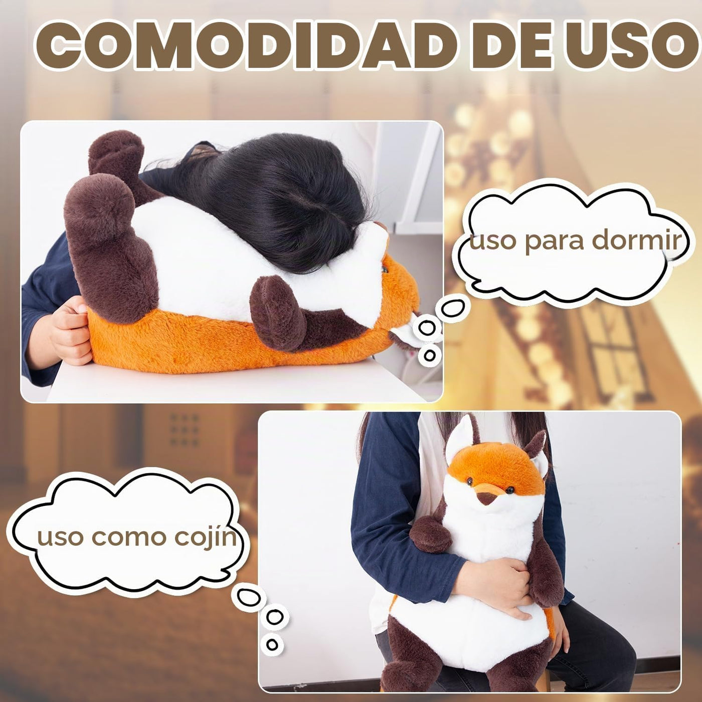 ARELUX Almohada gigante de peluche grande de zorro grande de 22 pul...