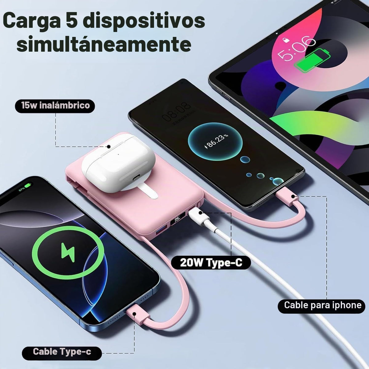 Azmuth para cargador portátil MagSafe, banco de energía magnético d...