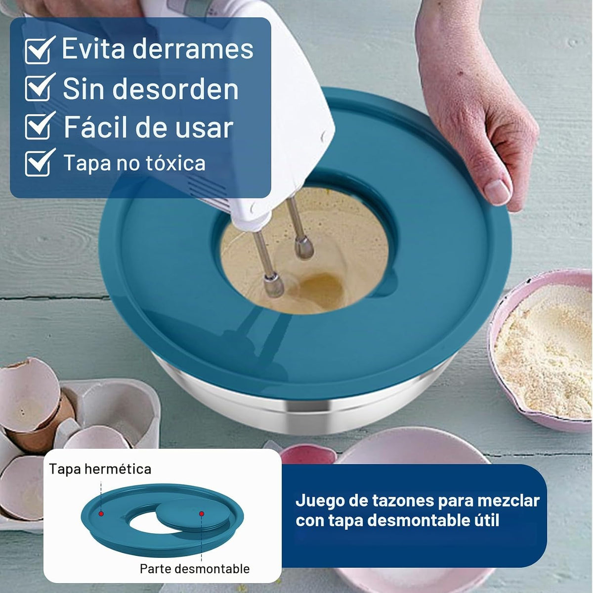 TeamFar - Juego de cuencos para mezclar con tapas, 5 piezas de acer...