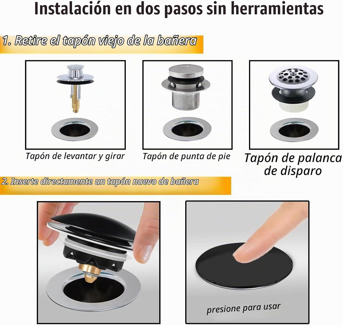 Anlige - Tapón de drenaje para bañera, tapón de bañera desplegable...