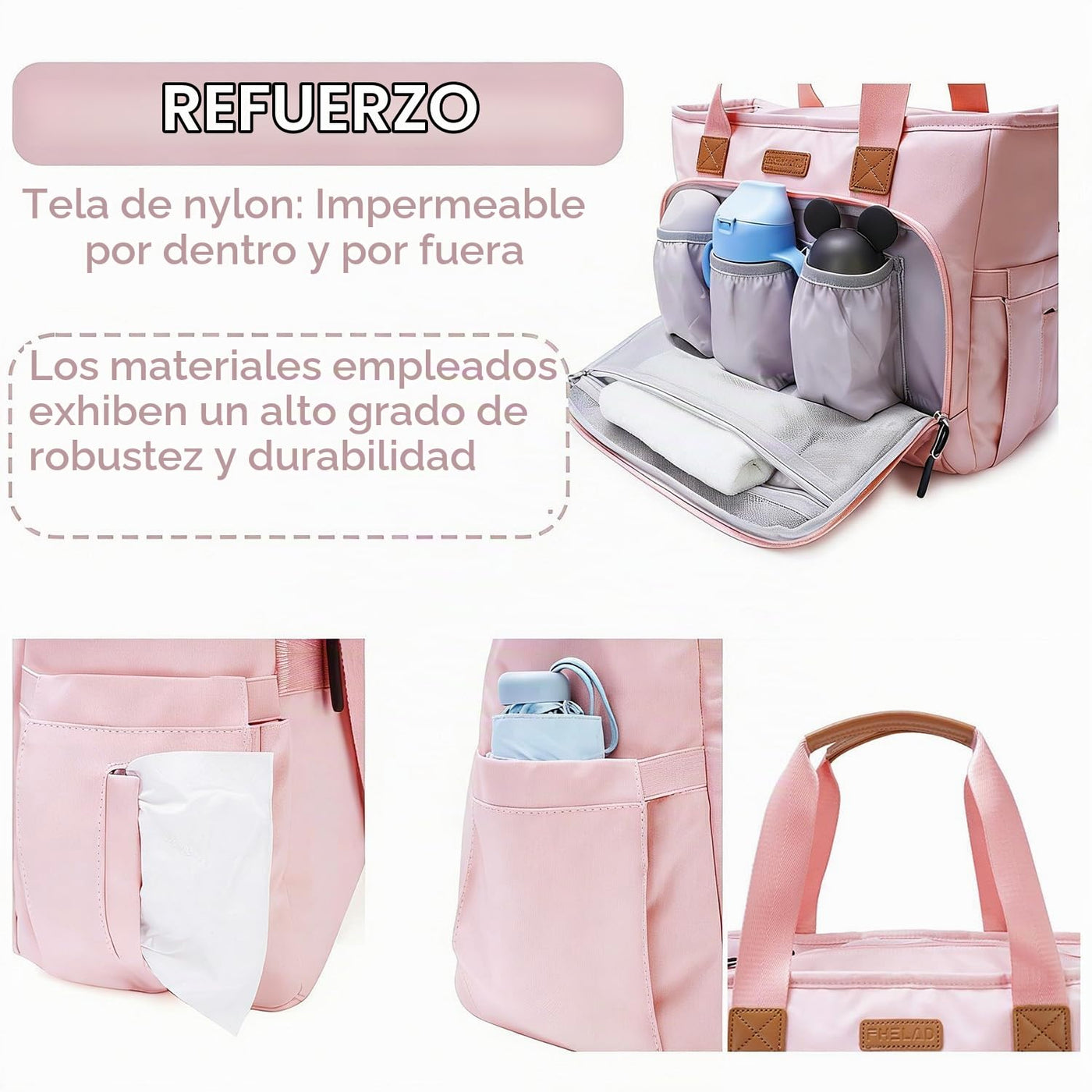 FHELAD Bolsa de pañales para mujer, bolsas de bebé con compartiment...