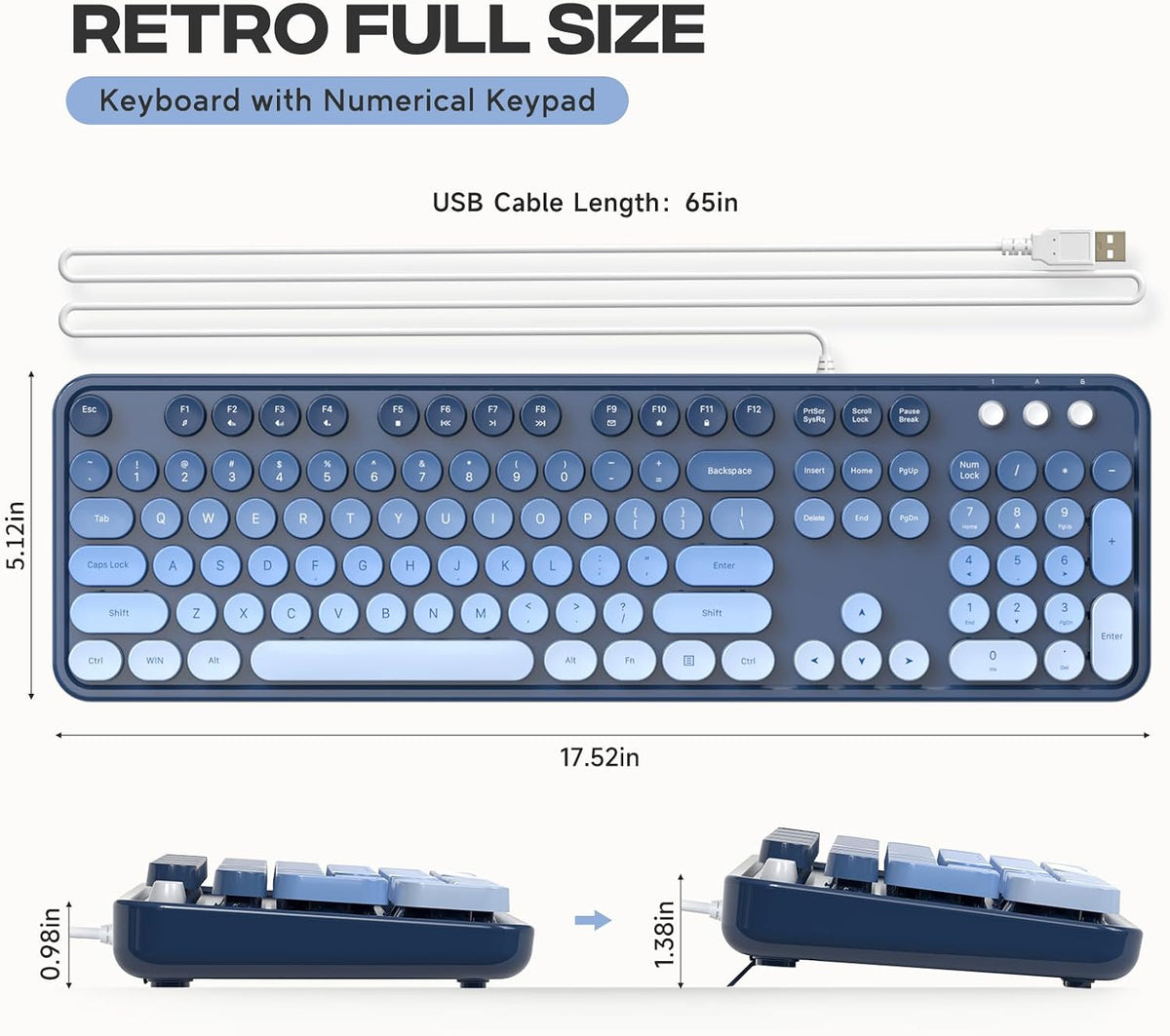 Dilter Teclado con cable, teclados de máquina de escribir de tamaño...