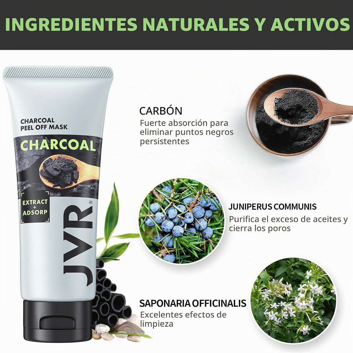 JVR Máscara facial Peel Off, máscara negra de carbón, máscara facia...