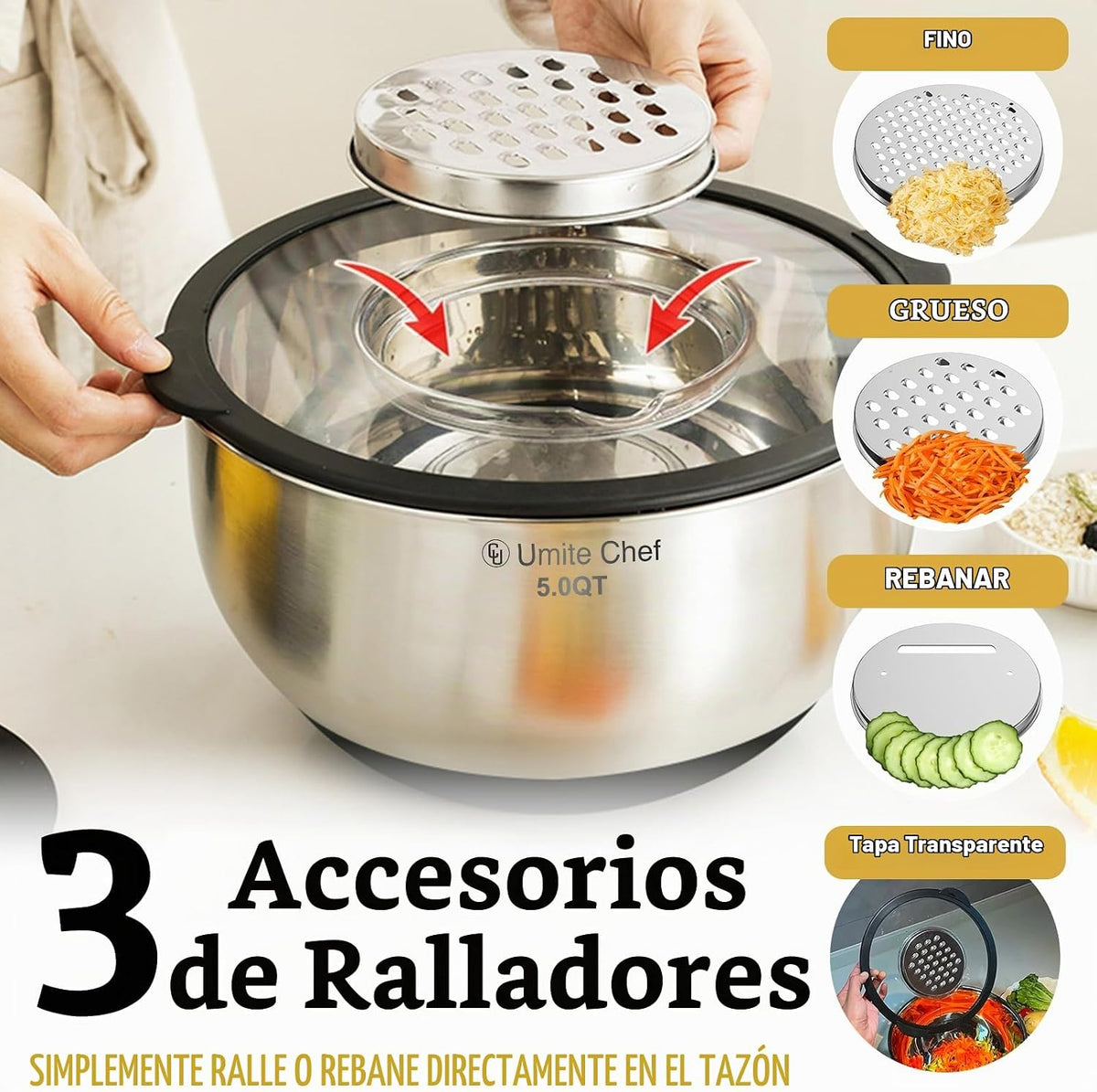 Juego de cuencos para mezclar con tapas - Tapas antideslizantes, he...