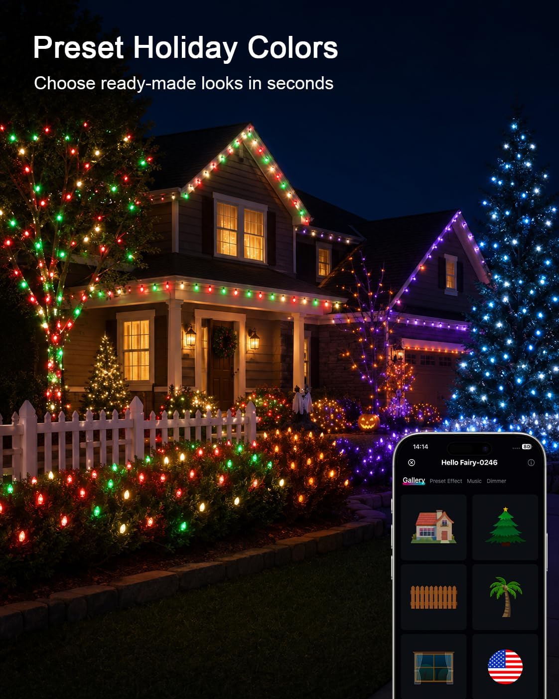 39FT 50LED Smart C9 luces de Navidad al aire libre, luz de cadena R...