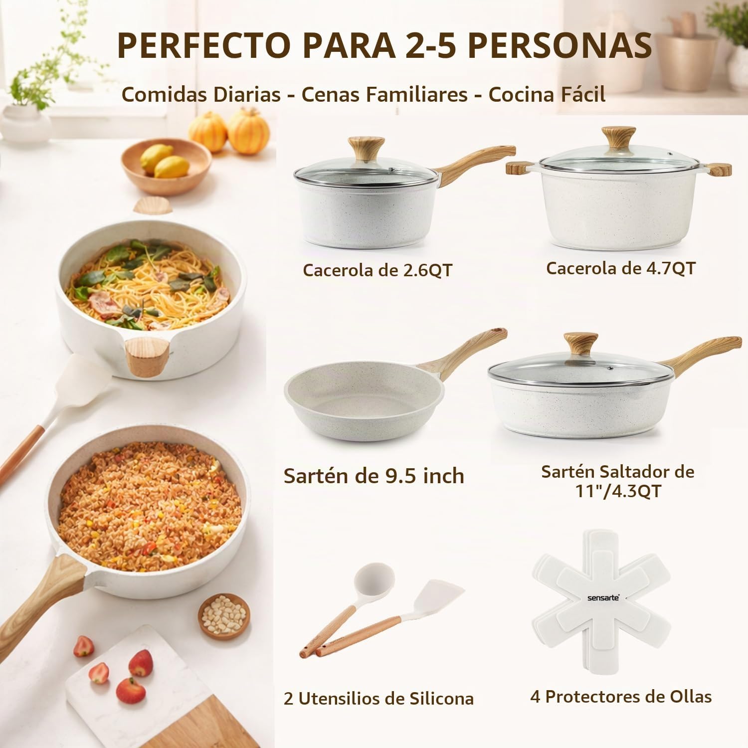 SENSARTE Juego de utensilios de cocina de cerámica antiadherente de...