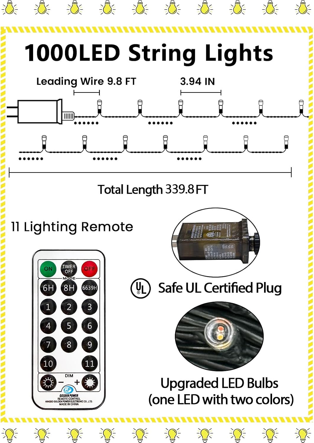 Guirnalda de 1000 luces LED, cambian de color, 330 pies, 11 modos,...