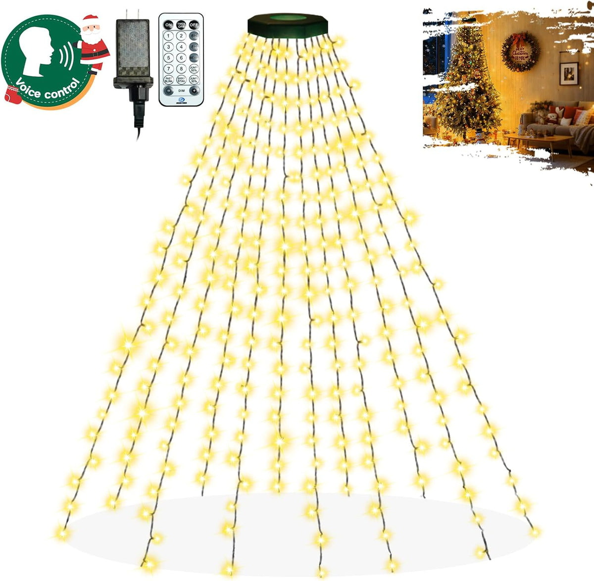 Luces de árbol de Navidad para interiores con control de voz y cont...