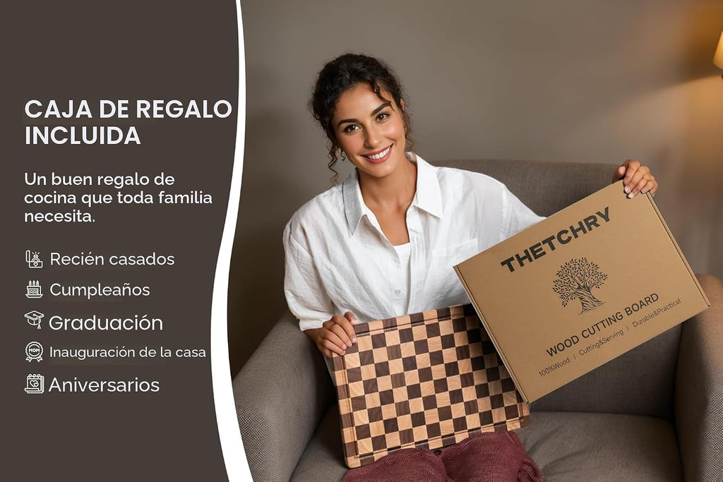 THETCHRY Tablas de cortar para cocina, tabla de cortar de madera a...