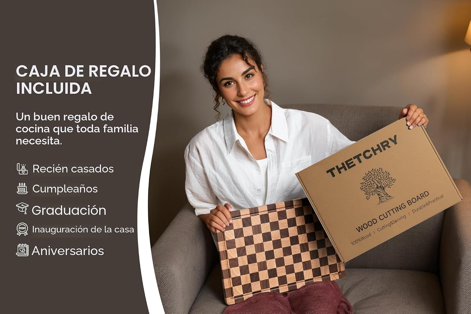 THETCHRY Tablas de cortar para cocina, tabla de cortar de madera a...