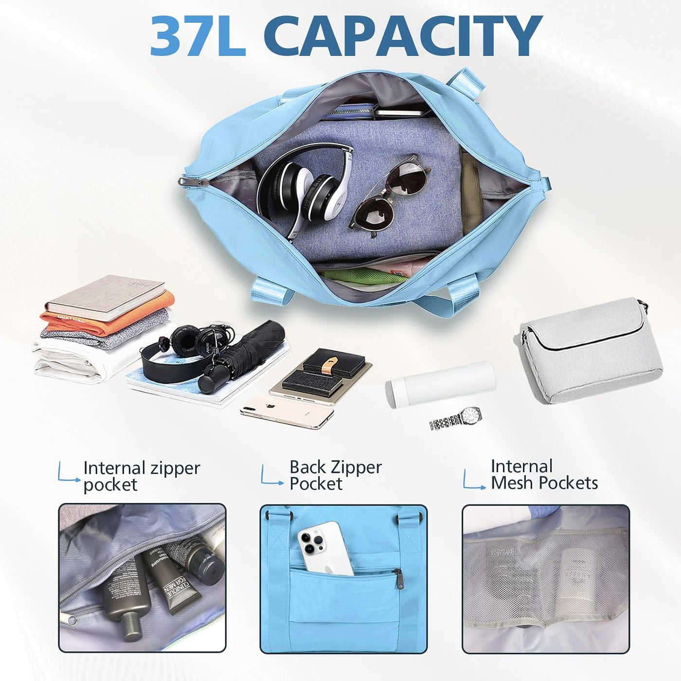 Bolsa de viaje de lona, bolsa de fin de semana impermeable, bolsa d...
