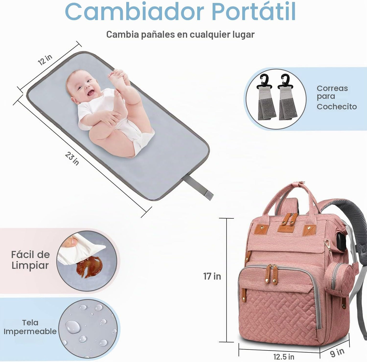 SHITIESHOU Mochila para pañales para mamá y papá, con cambiador, 19...