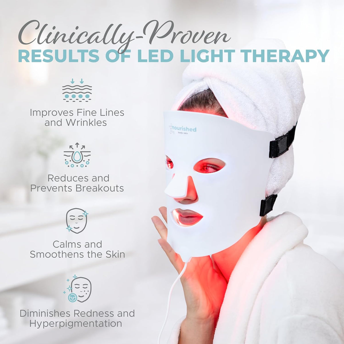Nourished Bodynskin Máscara facial y cuello con terapia de luz LED,...