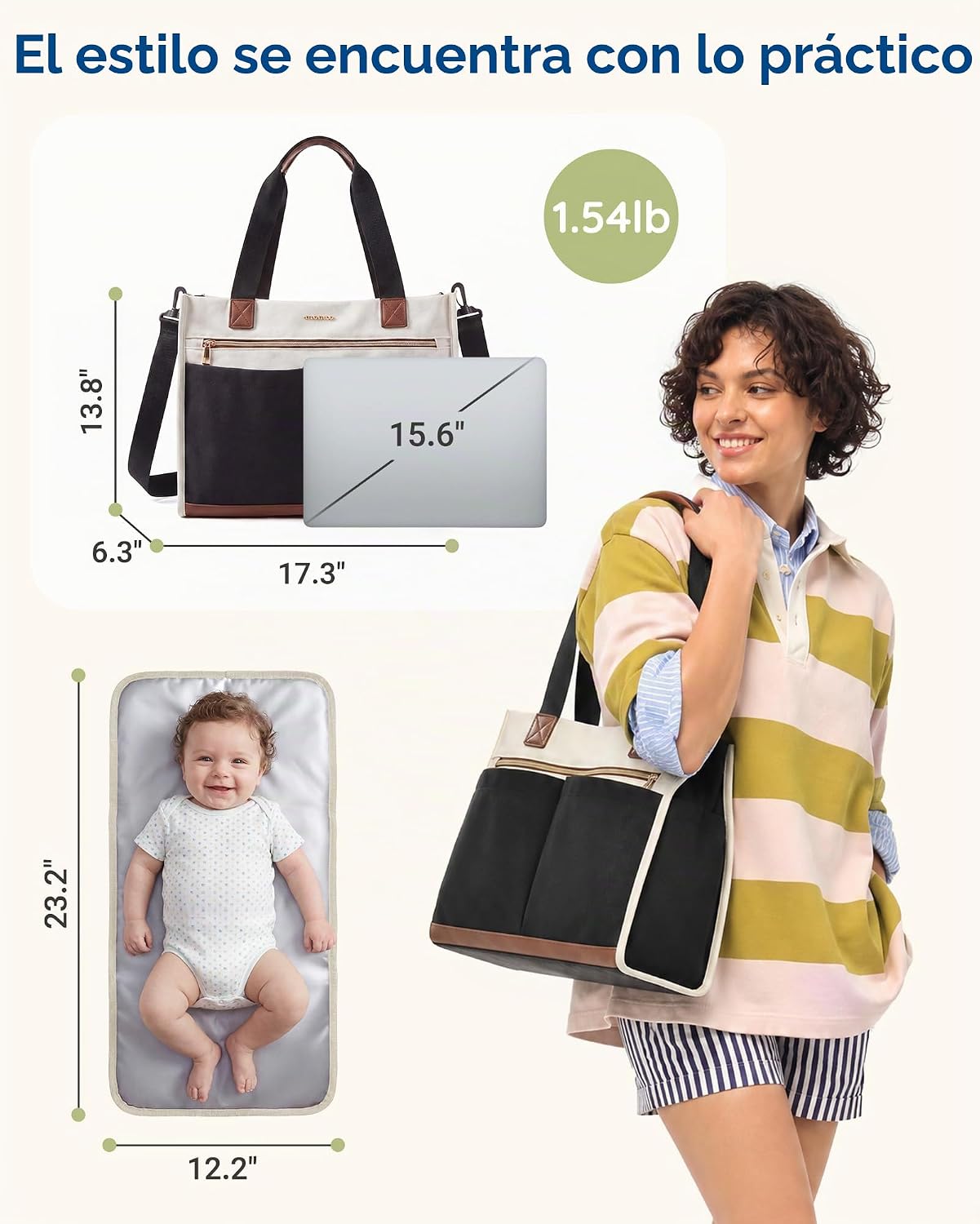 mommore Bolsa de pañales de lona Bolso de hospital con estilo para...