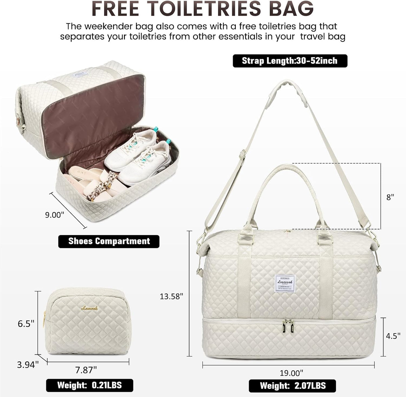 LOVEVOOK Bolsa de lona de viaje, para mujer con compartimento para...