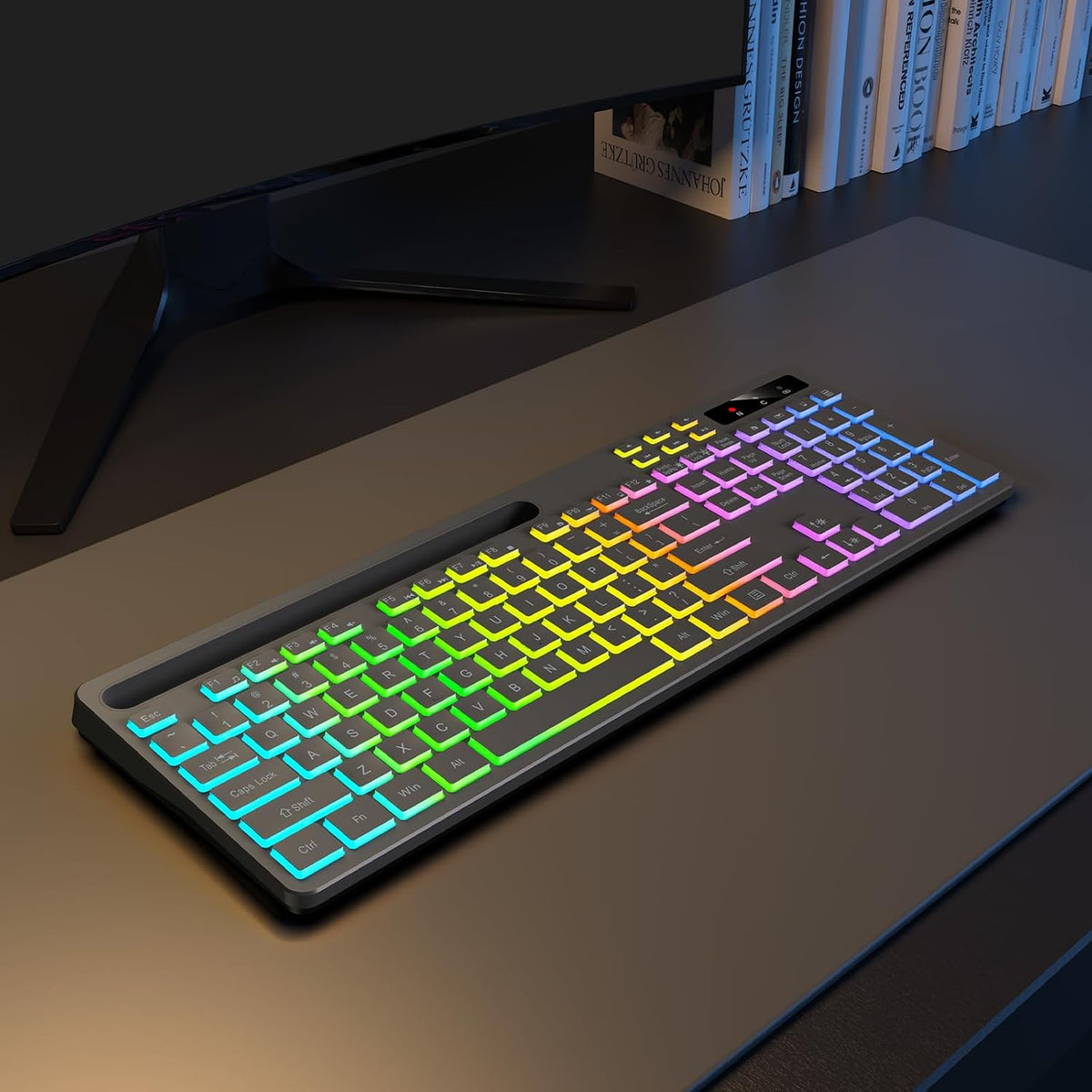 Soueto Teclado inalámbrico con retroiluminación RGB, soporte para t...