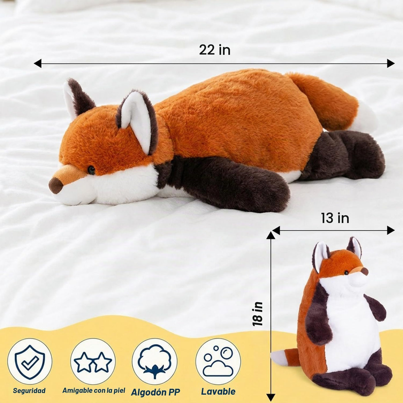 ARELUX Almohada gigante de peluche grande de zorro grande de 22 pul...