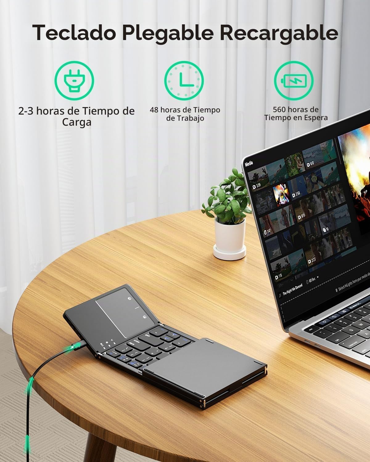 Samsers - Teclado plegable Bluetooth multidispositivo con touchpad,...