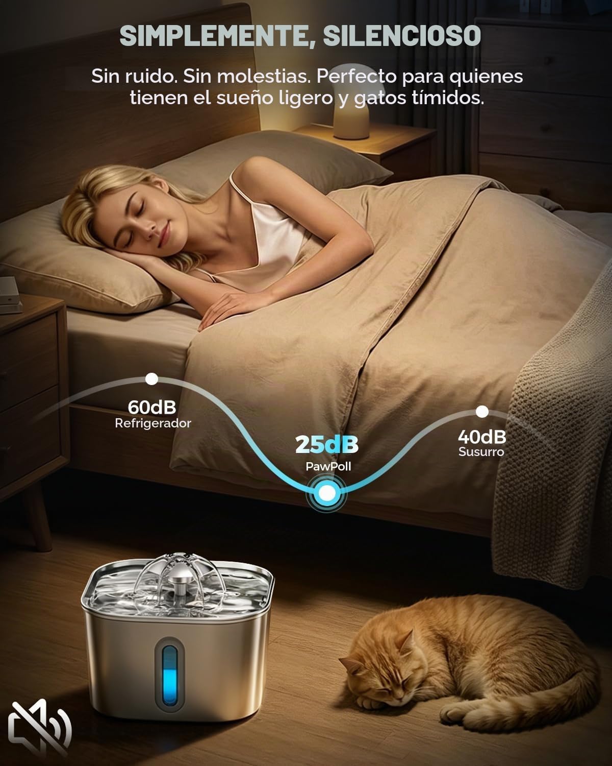 Fuente de agua para gatos de acero inoxidable de 74 oz\/2,2 L con 6...