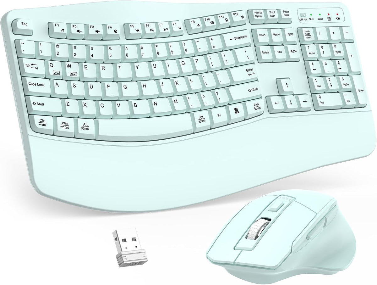 Combo de teclado y mouse inalámbricos, teclas onduladas de tamaño c...