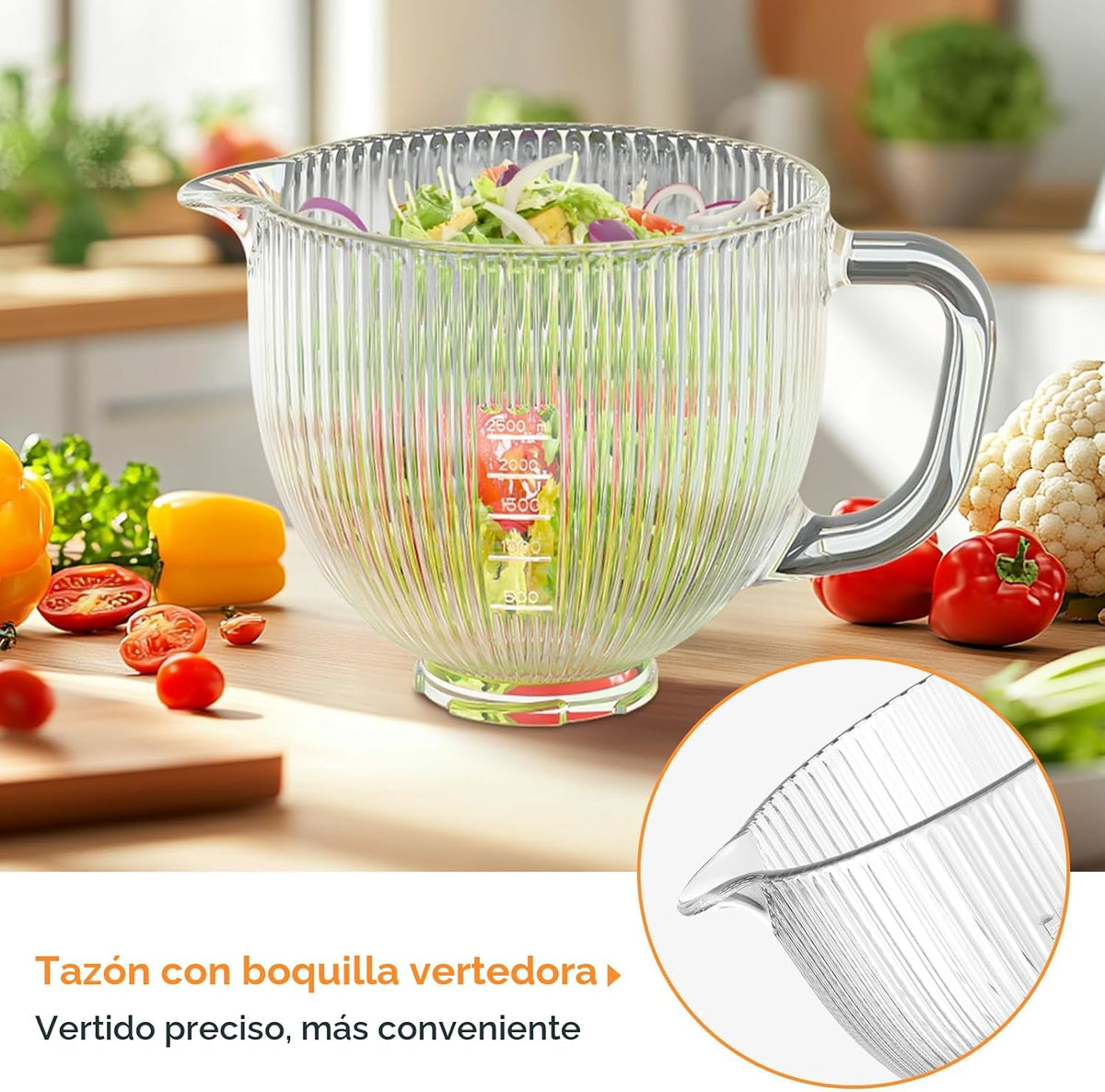 COFUN Tazón mezclador de vidrio para batidoras Kitchenaid con cabez...