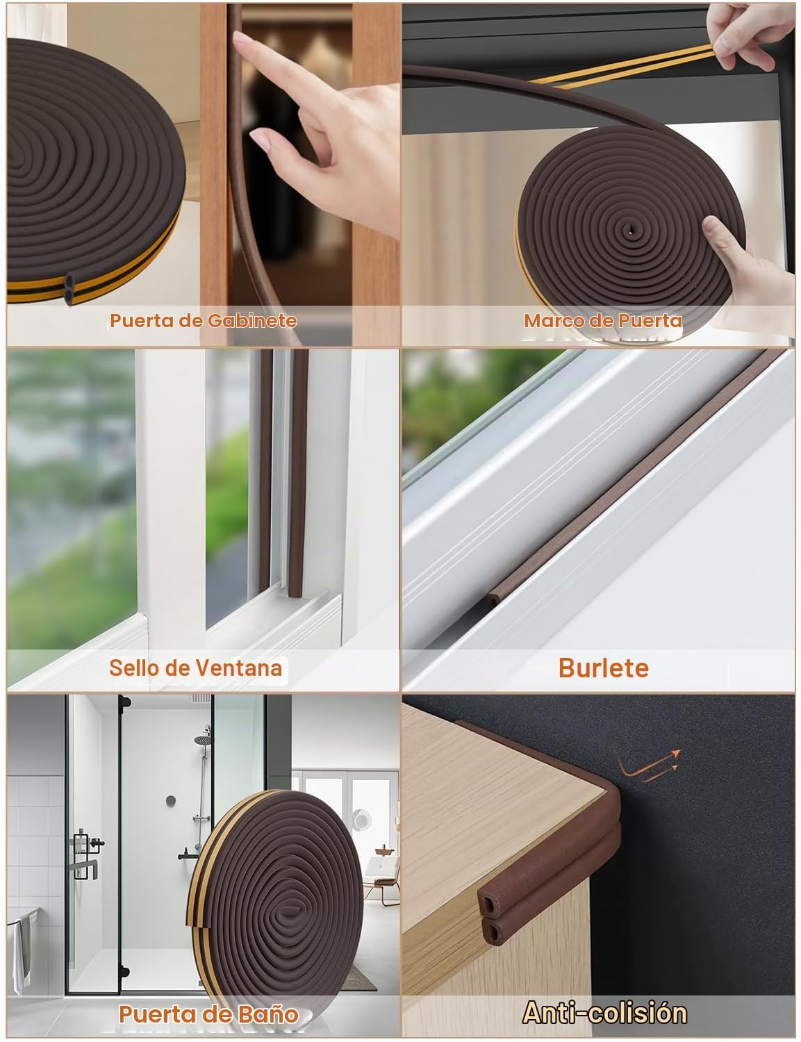Burlete de puerta marrón, tira autoadhesiva para sello de puerta, i...