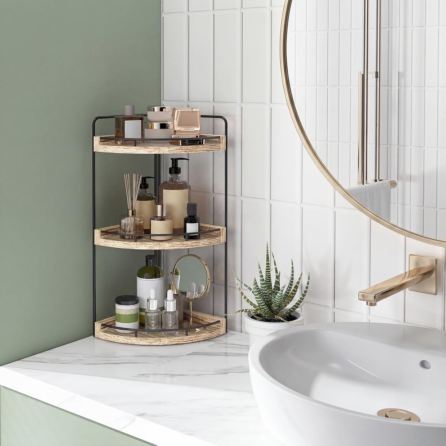 Fixwal Organizador esquinero de baño, organizador de baño rústico d...