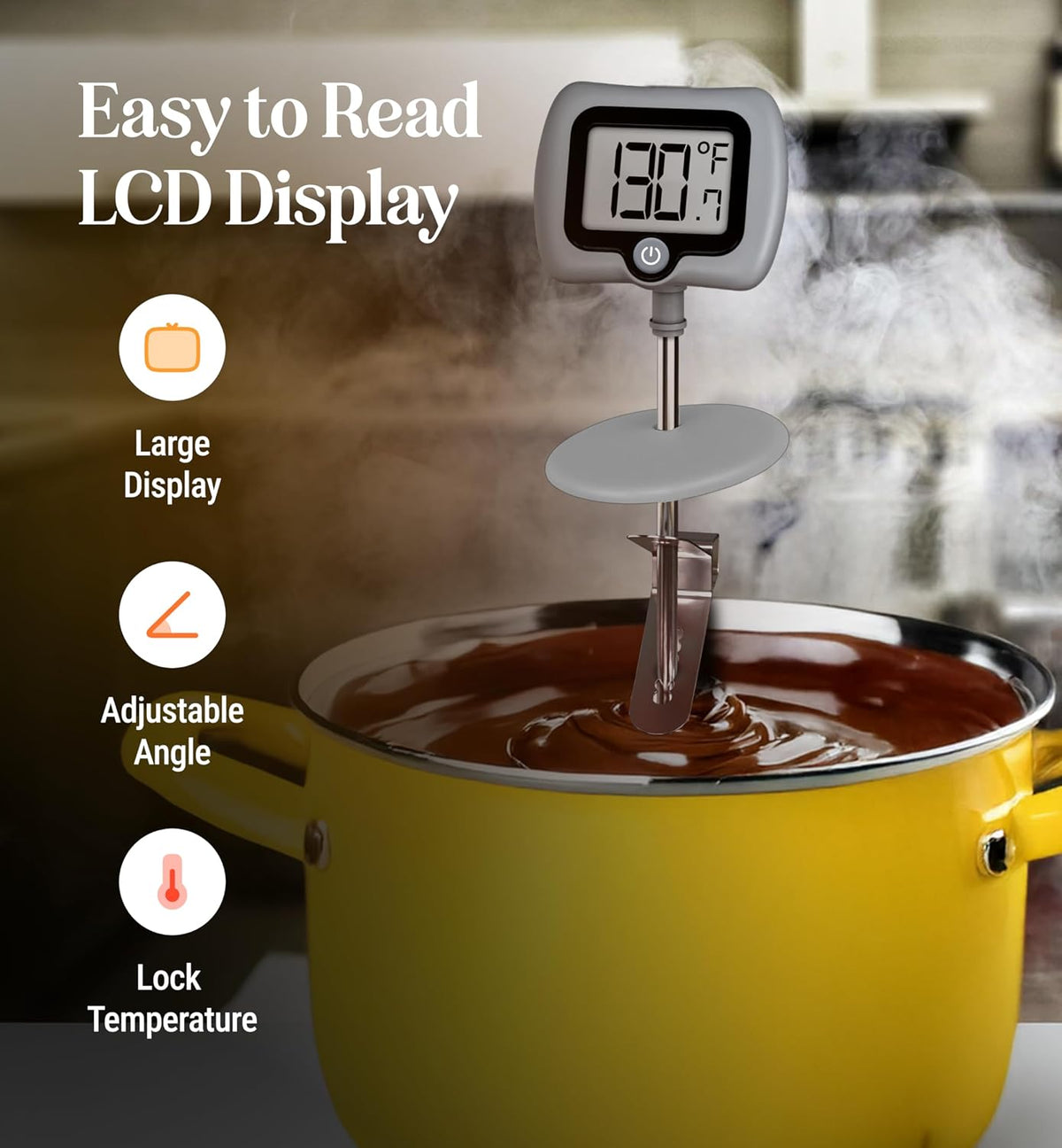 Termómetro digital para dulces con clip para olla, sonda de acero i...