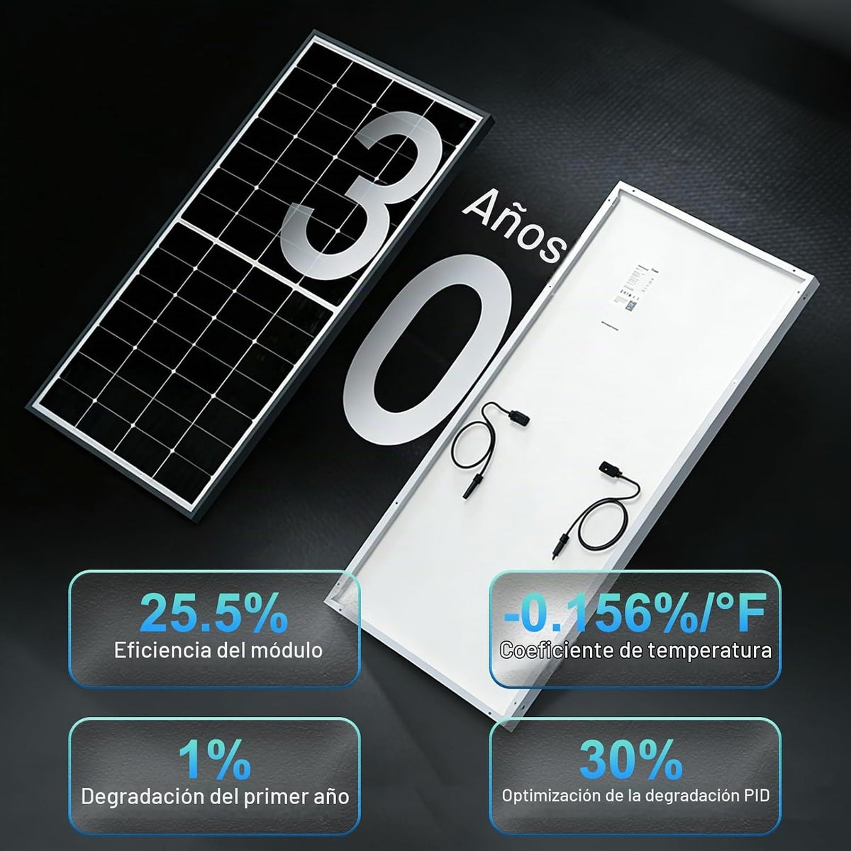 AeternaSol - Panel solar tipo N de 225 W, 25,5% de alta eficiencia...