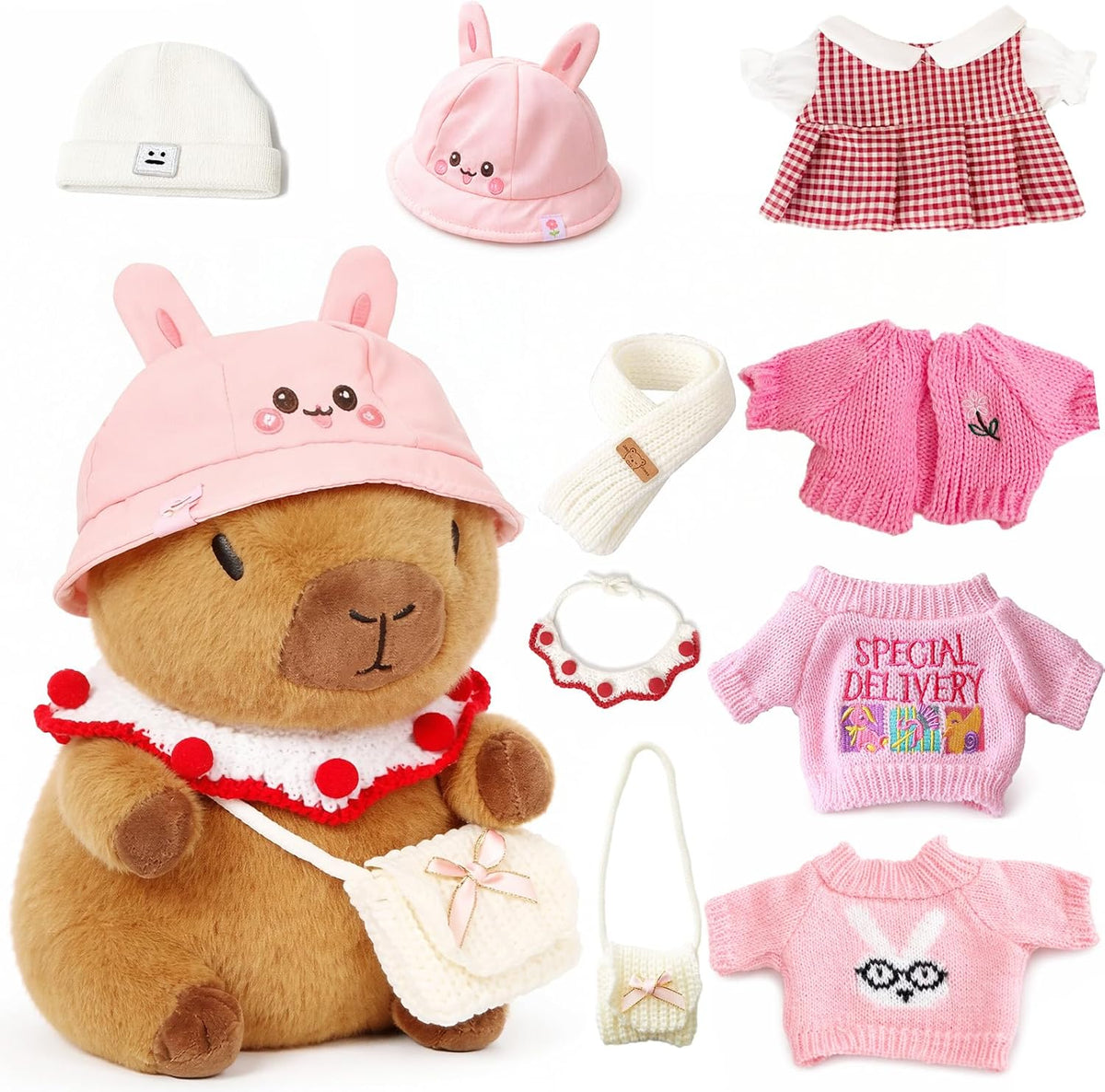 TITQWOP Juguete de peluche Capybara marrón de 10.2 pulgadas con 9 p...