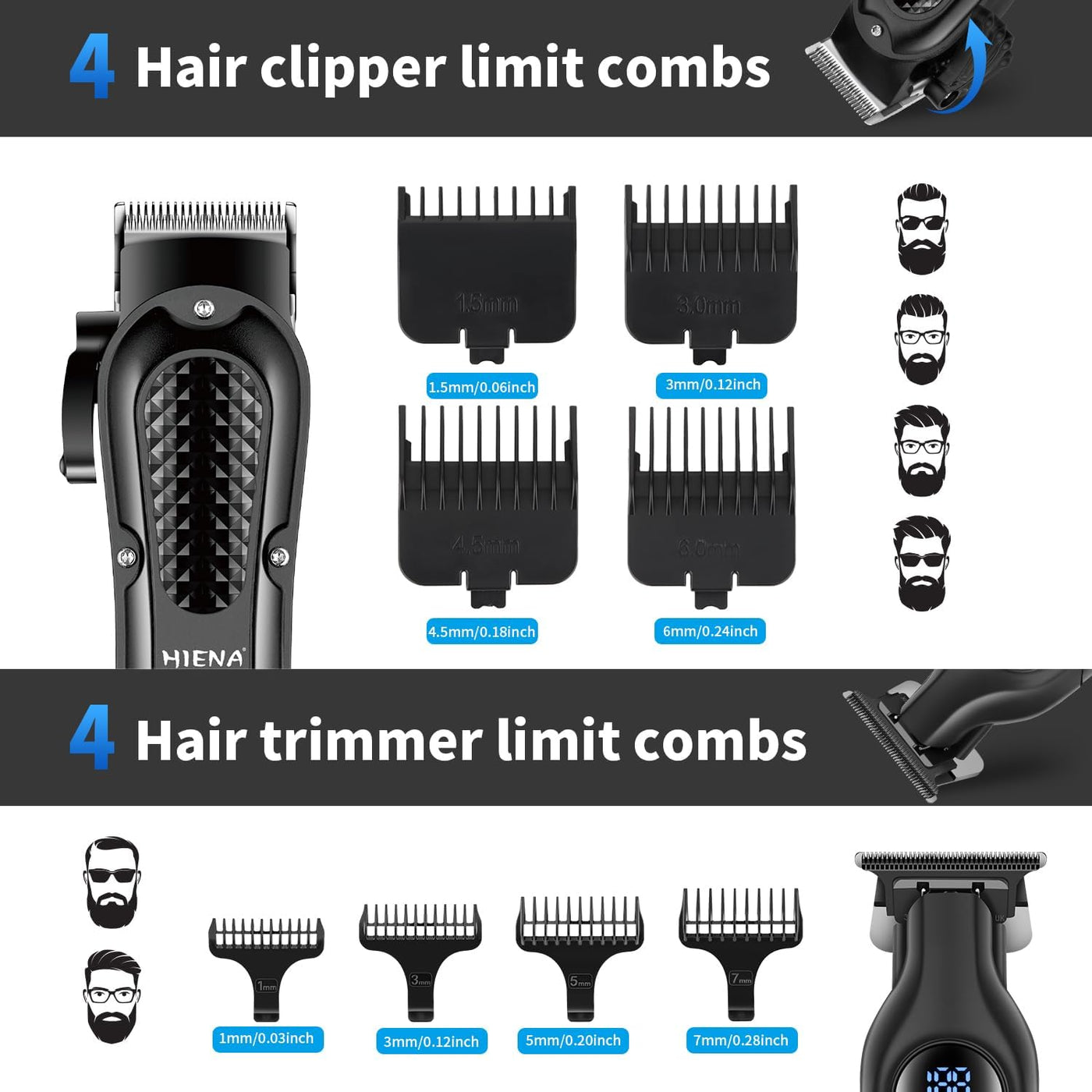HIENA PRO - Cortadora de pelo inalámbrica para hombre, kit de peluq...