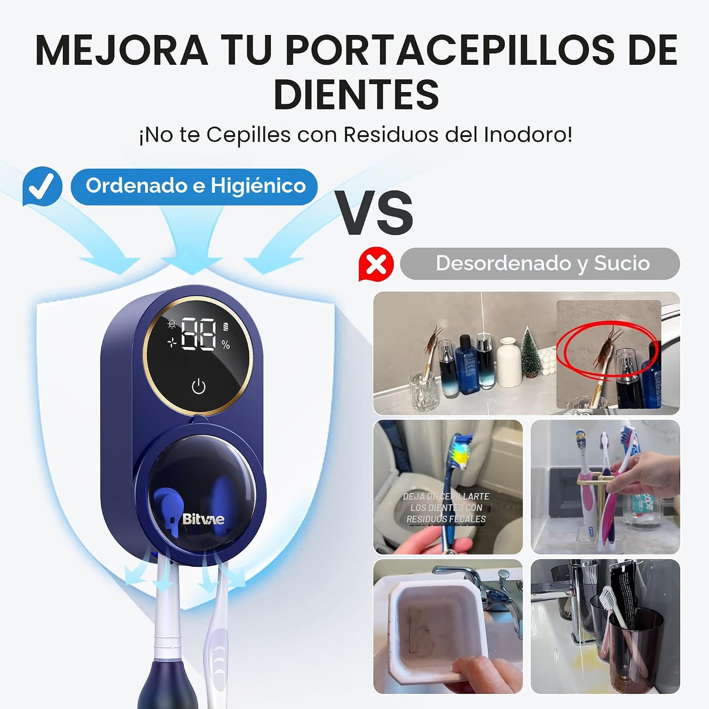 Bitvae - Soporte para cepillo de dientes mejorado para baño 2.0 con...