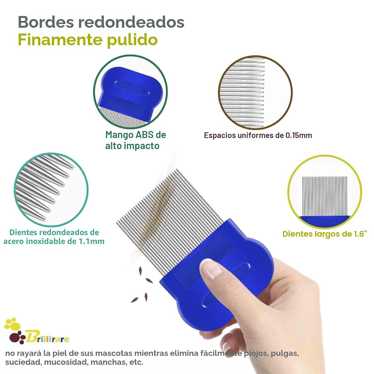 BRILLIRARE Paquete de 4 peines para piojos de pulgas, peines de ace...