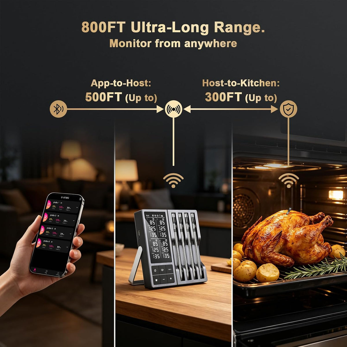 Termómetro digital inalámbrico para carne de 800 pies para parrilla...