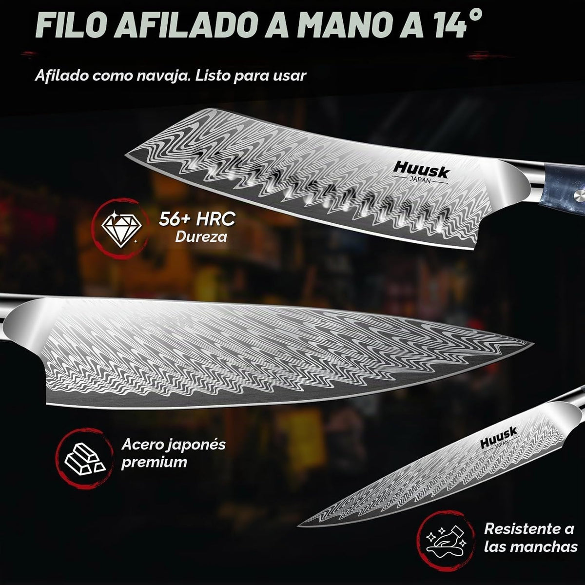 Huusk - Juego de cuchillos japoneses de acero inoxidable con funda...