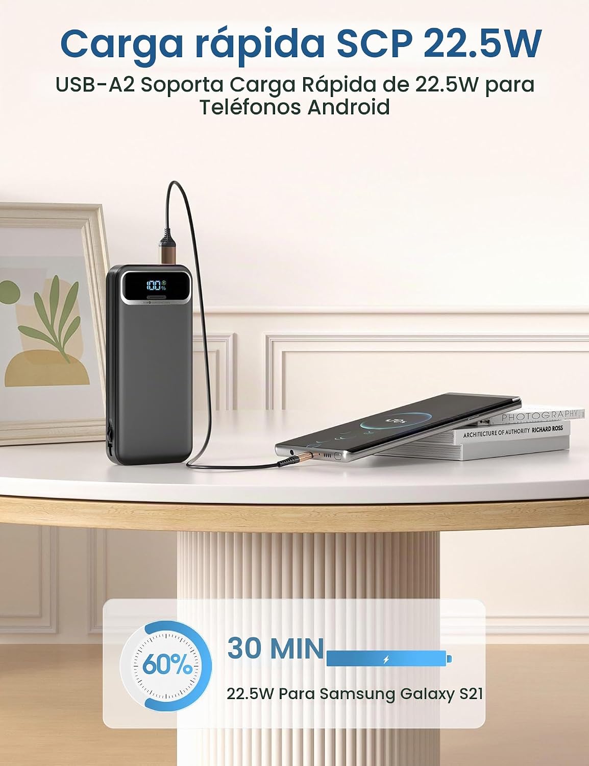 aonidi - Cargador portátil de 12000 mAh con cables integrados y enc...
