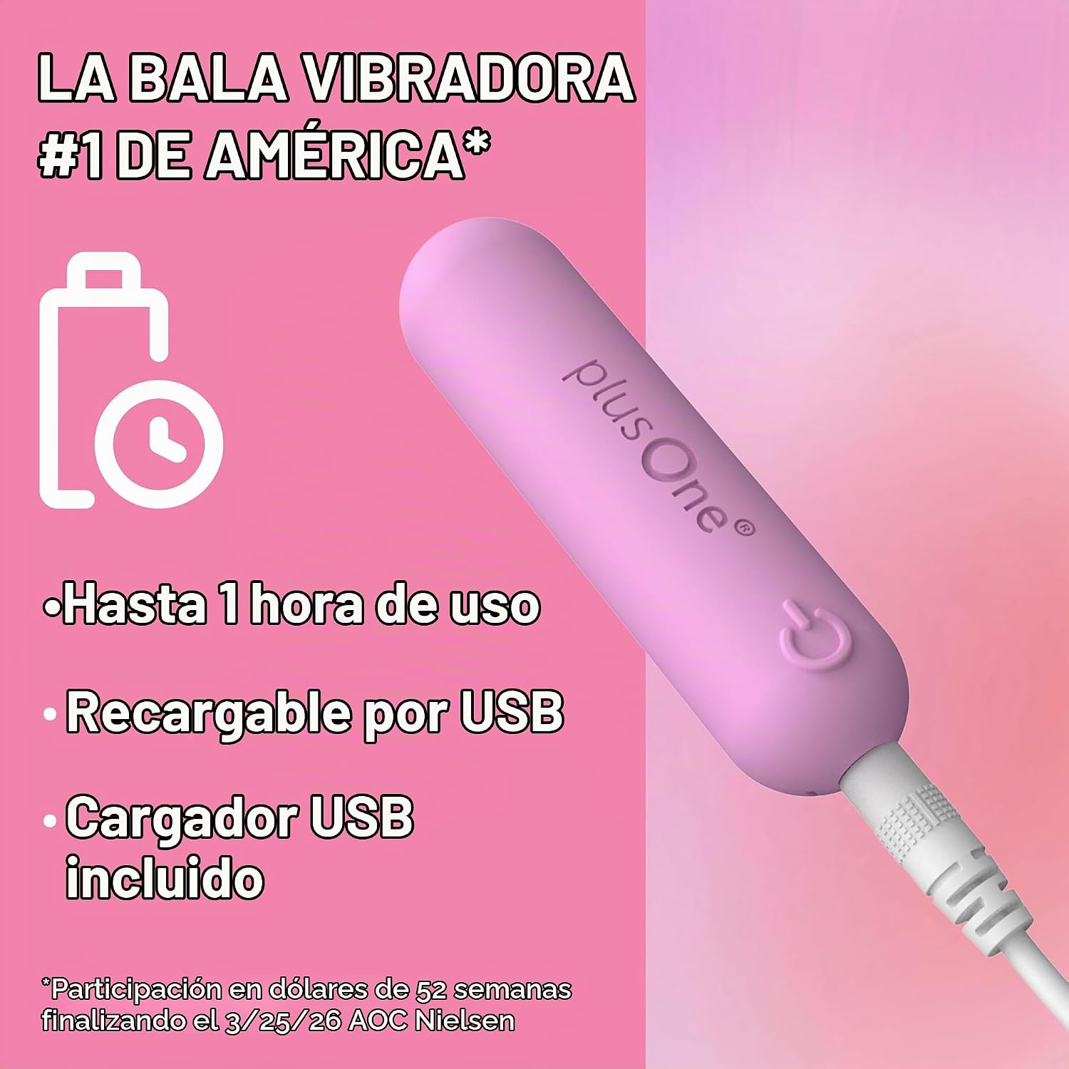 plusOne Vibrador bala para mujer - Mini vibrador de silicona, rosa...